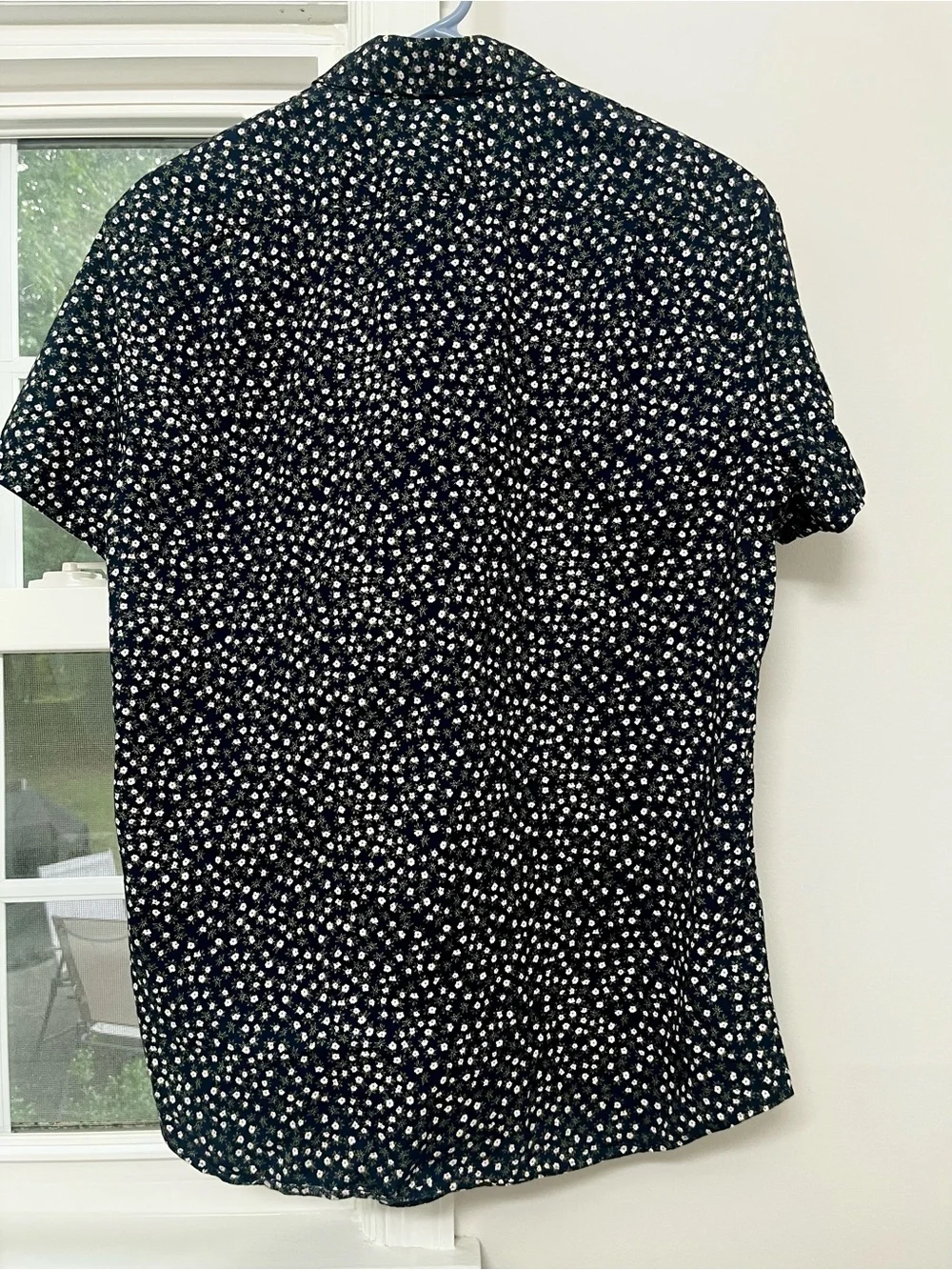 J. Crew Black Short-Sleeve Button-Up Shirt with White Floral Print